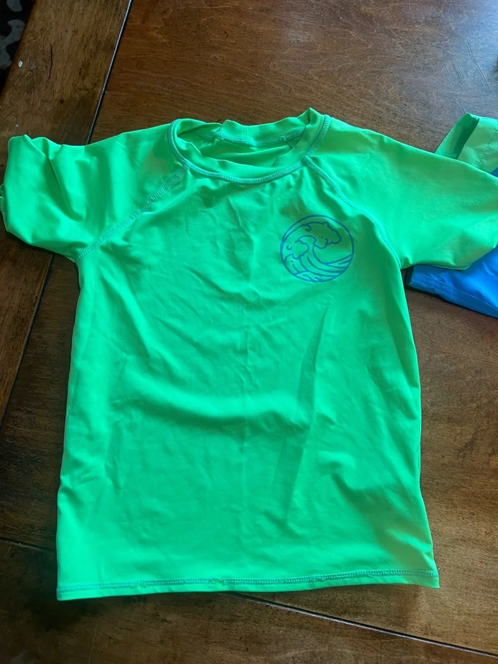 Lands’ End boys size 6 rash guard swim trunk set upf 50 green blue colorblock